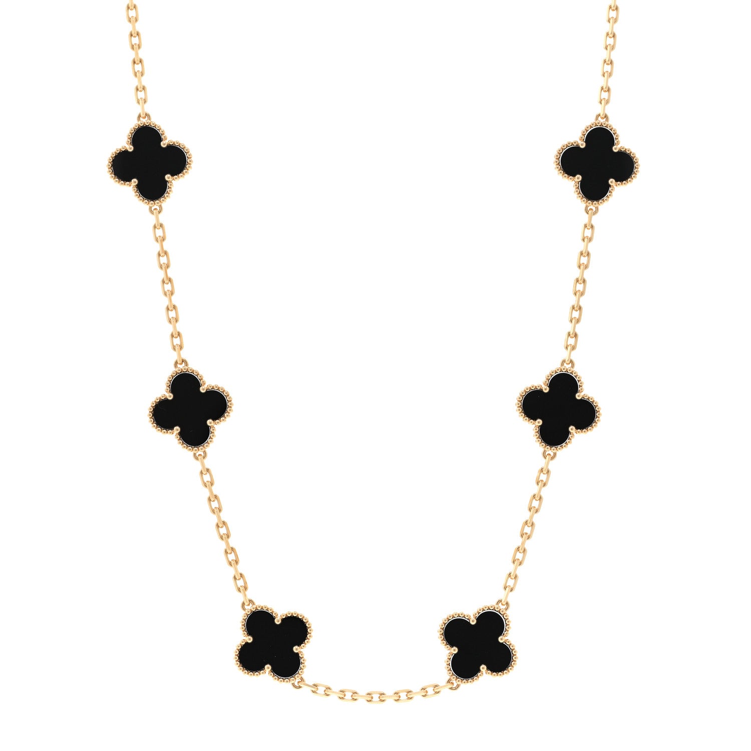 Van Cleef & Arpels 18K Yellow Gold Black Onyx 10 Motifs Vintage Alhambra Necklace 1 of 5