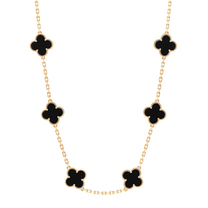 Van Cleef & Arpels 18K Yellow Gold Black Onyx 10 Motifs Vintage Alhambra Necklace 1 of 5