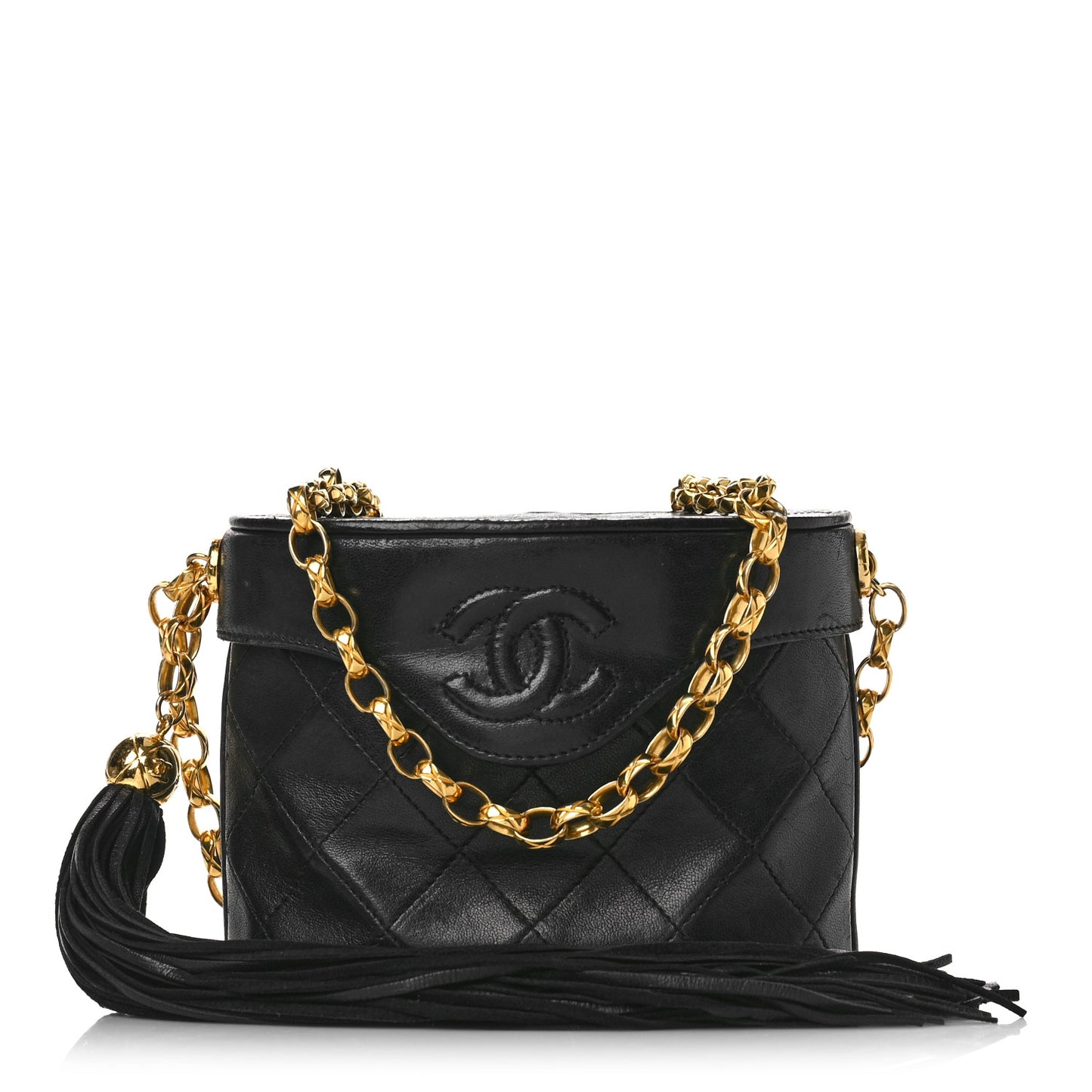 Lambskin Quilted Tassel Shoulder Bag Black