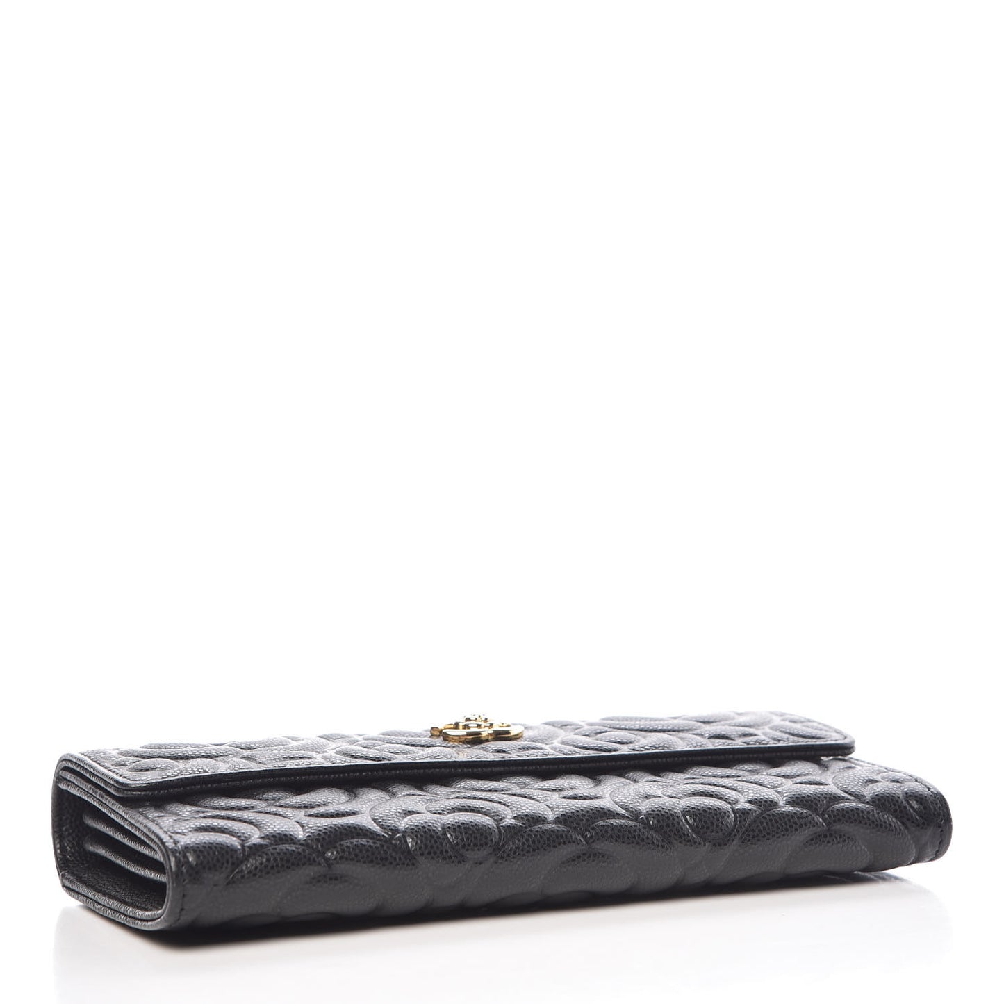 Caviar Camellia Embossed Flap Wallet Black