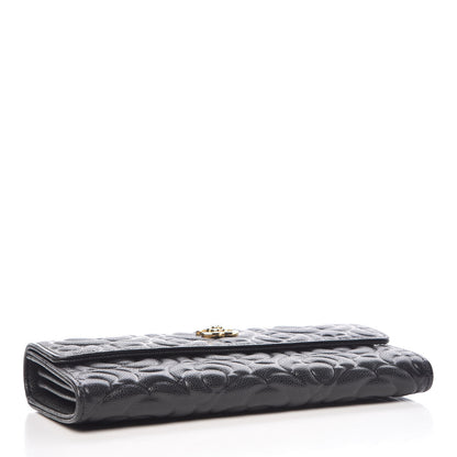 Chanel Caviar Camellia Embossed Flap Wallet Black 4 of 11