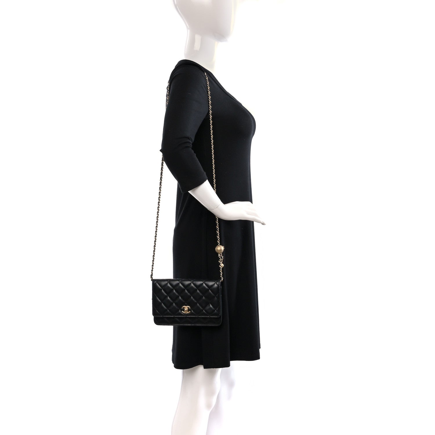 Chanel Lambskin Quilted Pearl Crush Wallet On Chain WOC Black 2 of 14