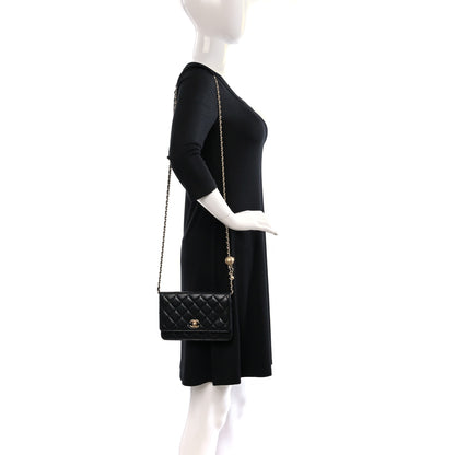 Chanel Lambskin Quilted Pearl Crush Wallet On Chain WOC Black 2 of 14