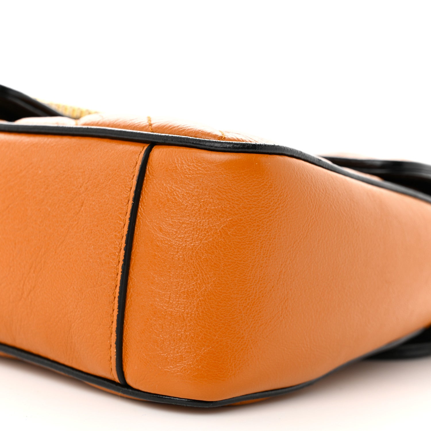 Gucci Vintage Effect Calfskin Matelasse Diagonal Small Torchon GG Marmont Shoulder Bag Cognac Black 10 of 11