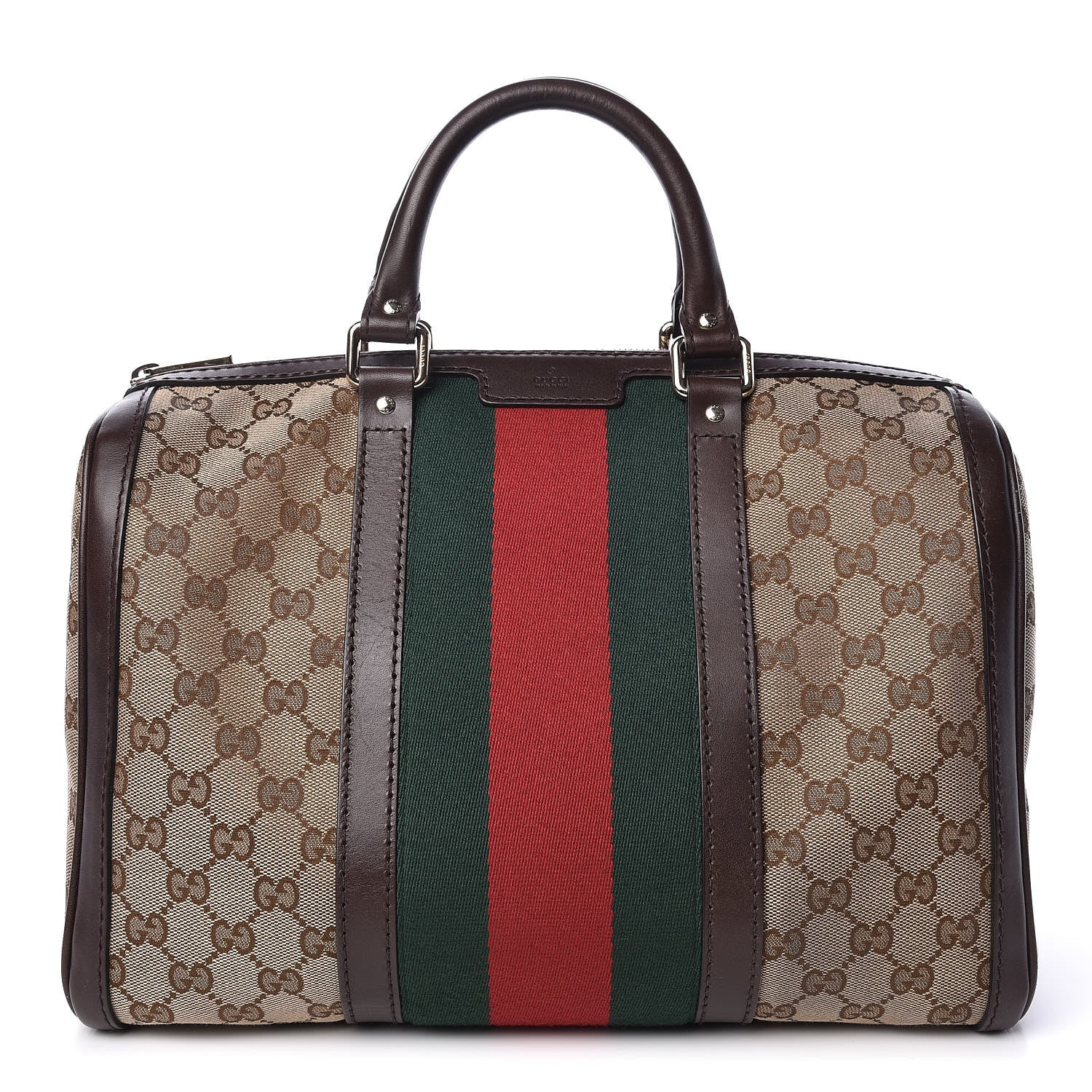Gucci Monogram Vintage Web Medium Boston Dark Brown 1 of 15