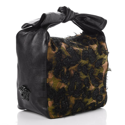 Versace Calfskin Sequin Embellished Printed Palazzo Bow Bag Black 3 of 7