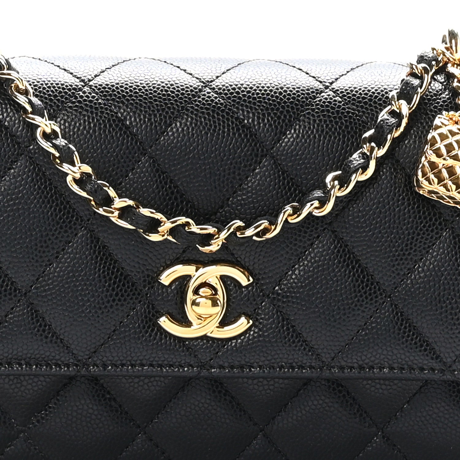 Chanel Shiny Caviar Quilted Flap Charm Wallet On Chain WOC Black 10 of 13