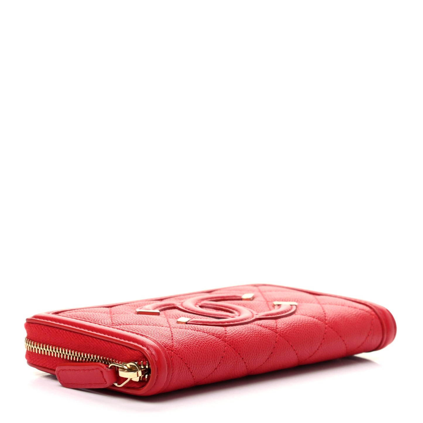 Caviar Quilted Medium Filigree Zip Around Wallet Dark Red