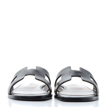 Hermes Box Calfskin Oran Sandals 37 Black 2 of 13
