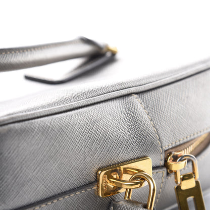 Prada Metallic Saffiano Lux Bowler Silver 14 of 23