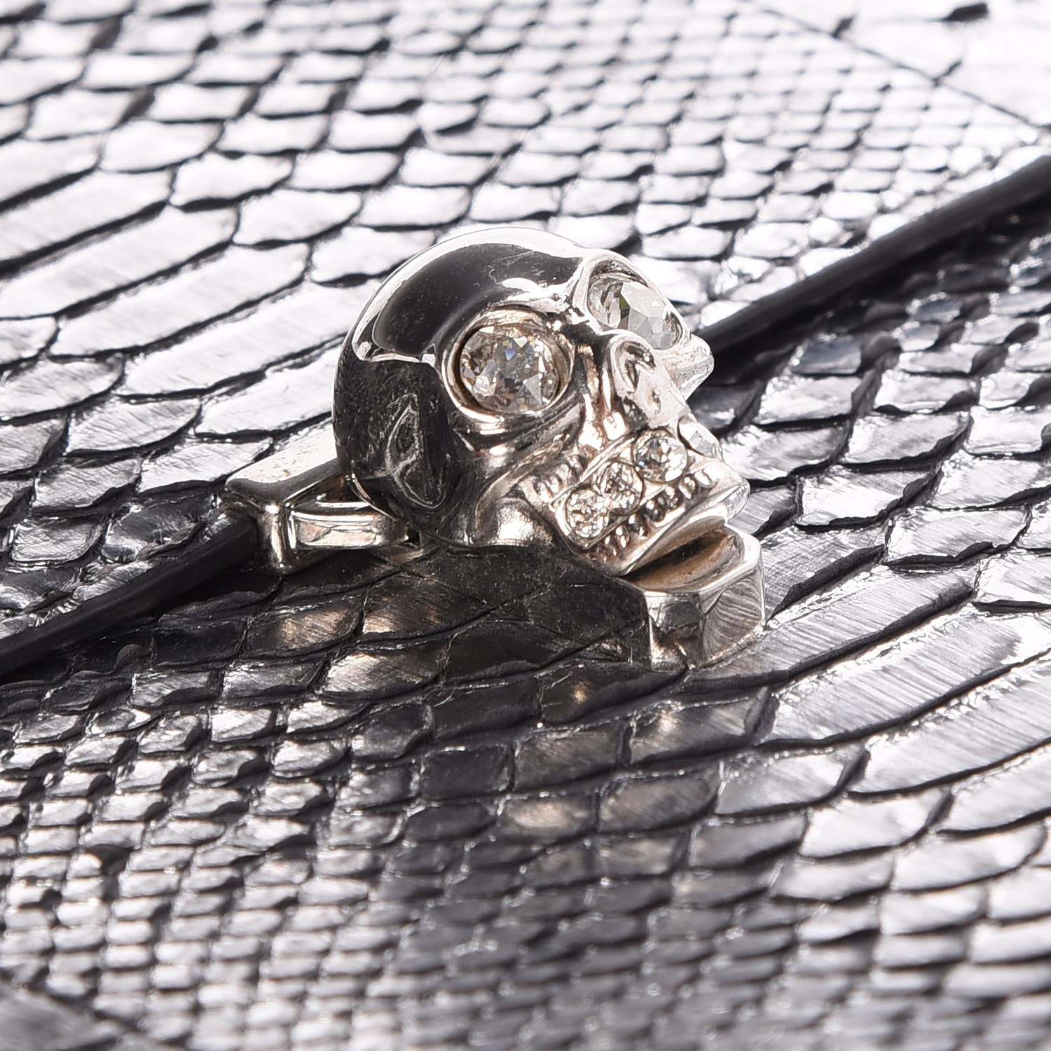 Alexander McQueen Metallic Python Embossed Skull Envelope Clutch Silver 5 of 10