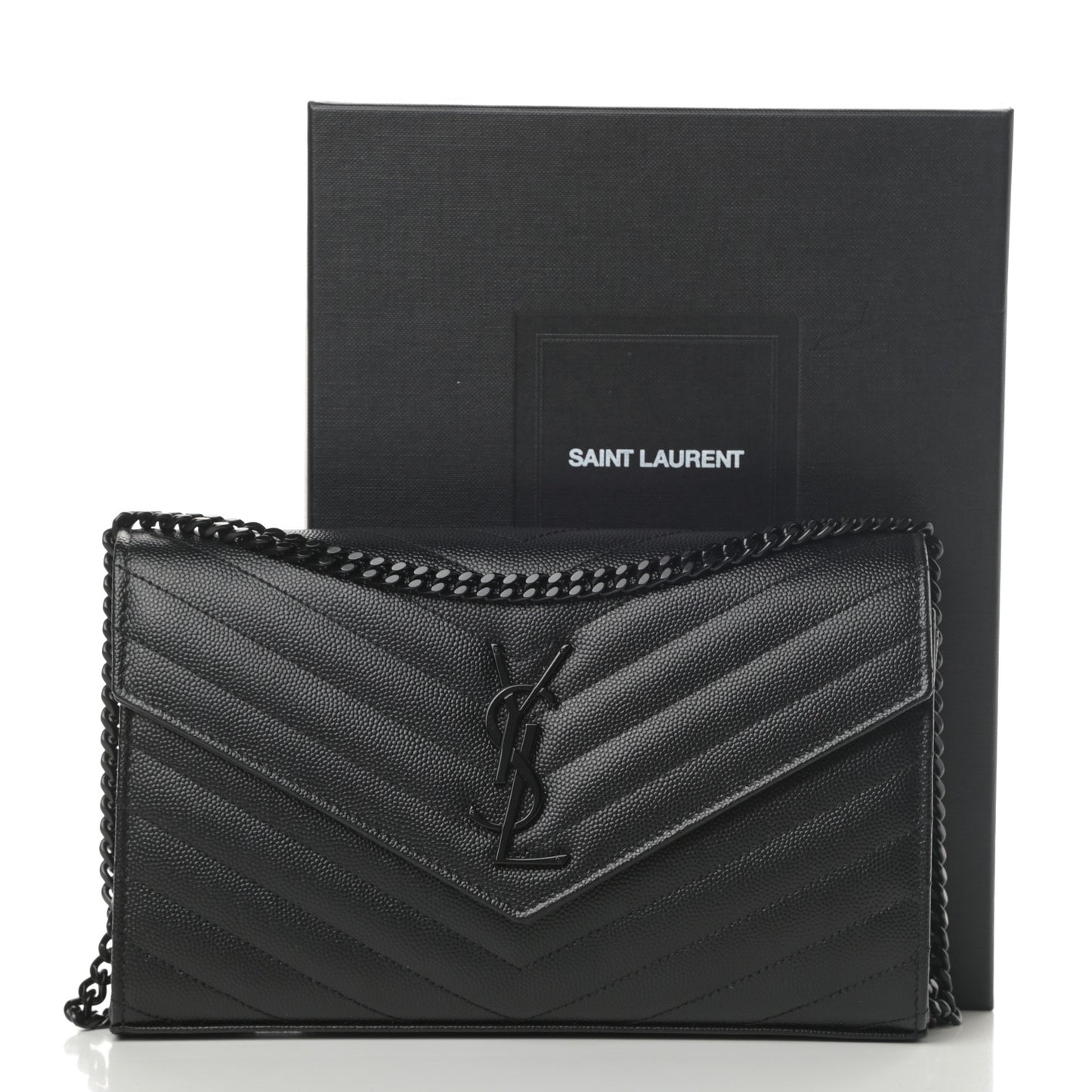 Grain De Poudre Matelasse Chevron Monogram Chain Wallet Black