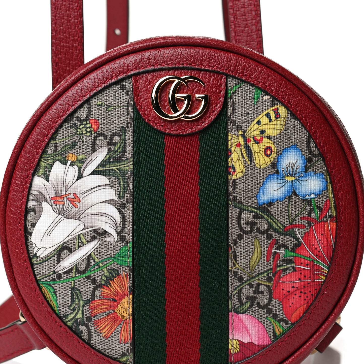 GG Supreme Monogram Web Flora Mini Ophidia Round Backpack Red