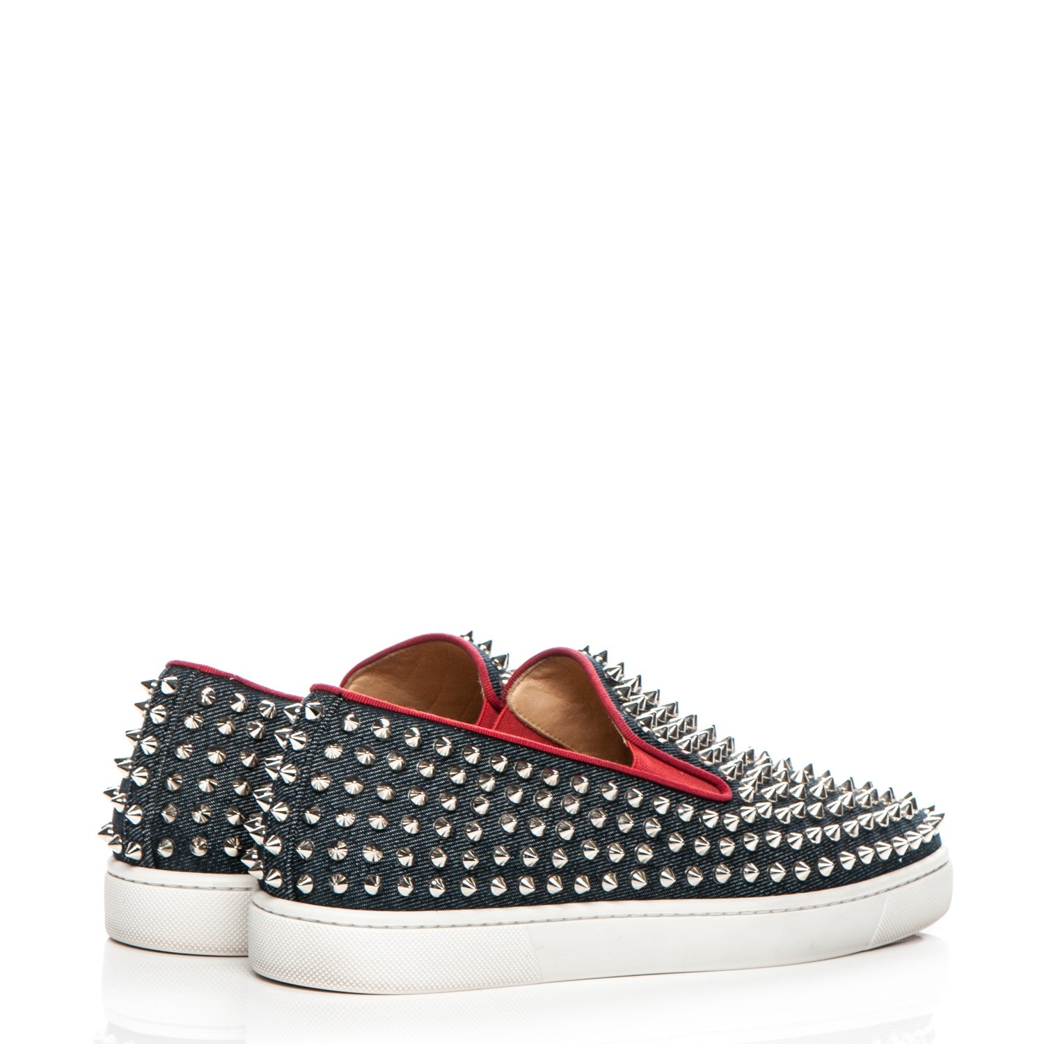 Christian Louboutin Mens Raw Denim Spikes Roller Boat Flat 40.5 Navy 4 of 8