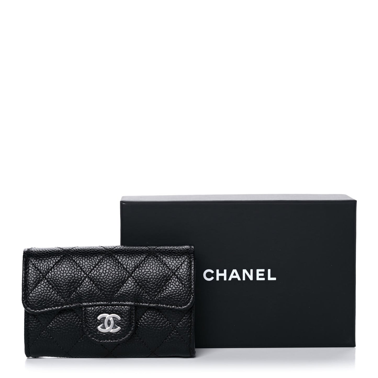 Caviar Quilted Flap Card Holder Wallet Black