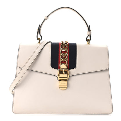 Gucci Calfskin Web Medium Sylvie Top Handle Bag White 1 of 10