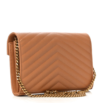 Saint Laurent Grain De Poudre Matelasse Chevron Monogram Chain Wallet Dune 3 of 14