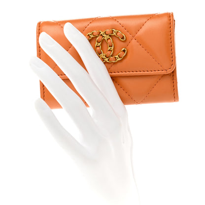 Chanel Lambskin Quilted Chanel 19 Flap Card Holder Orange 2 of 9