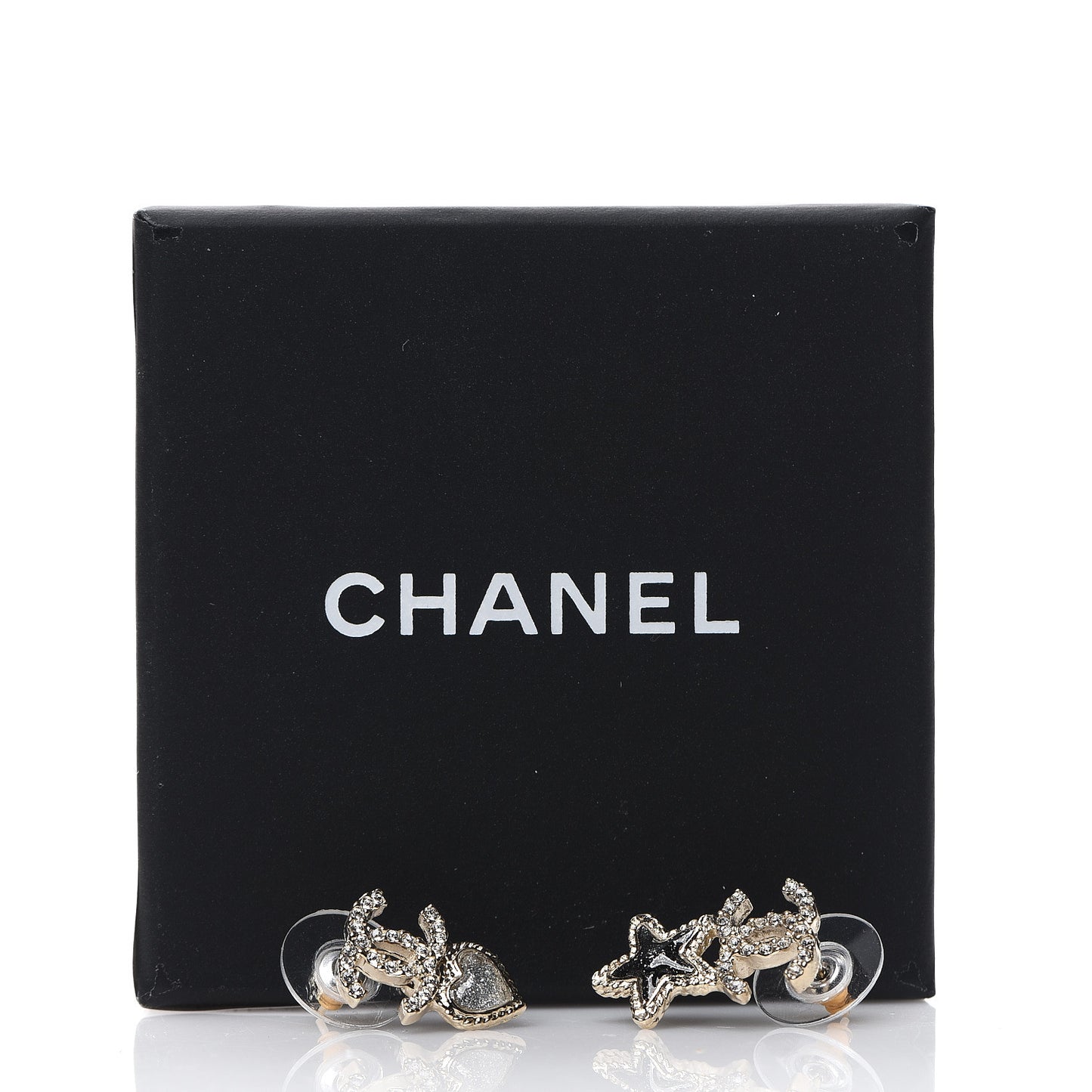 Crystal Enamel CC Star Heart Earrings Gold