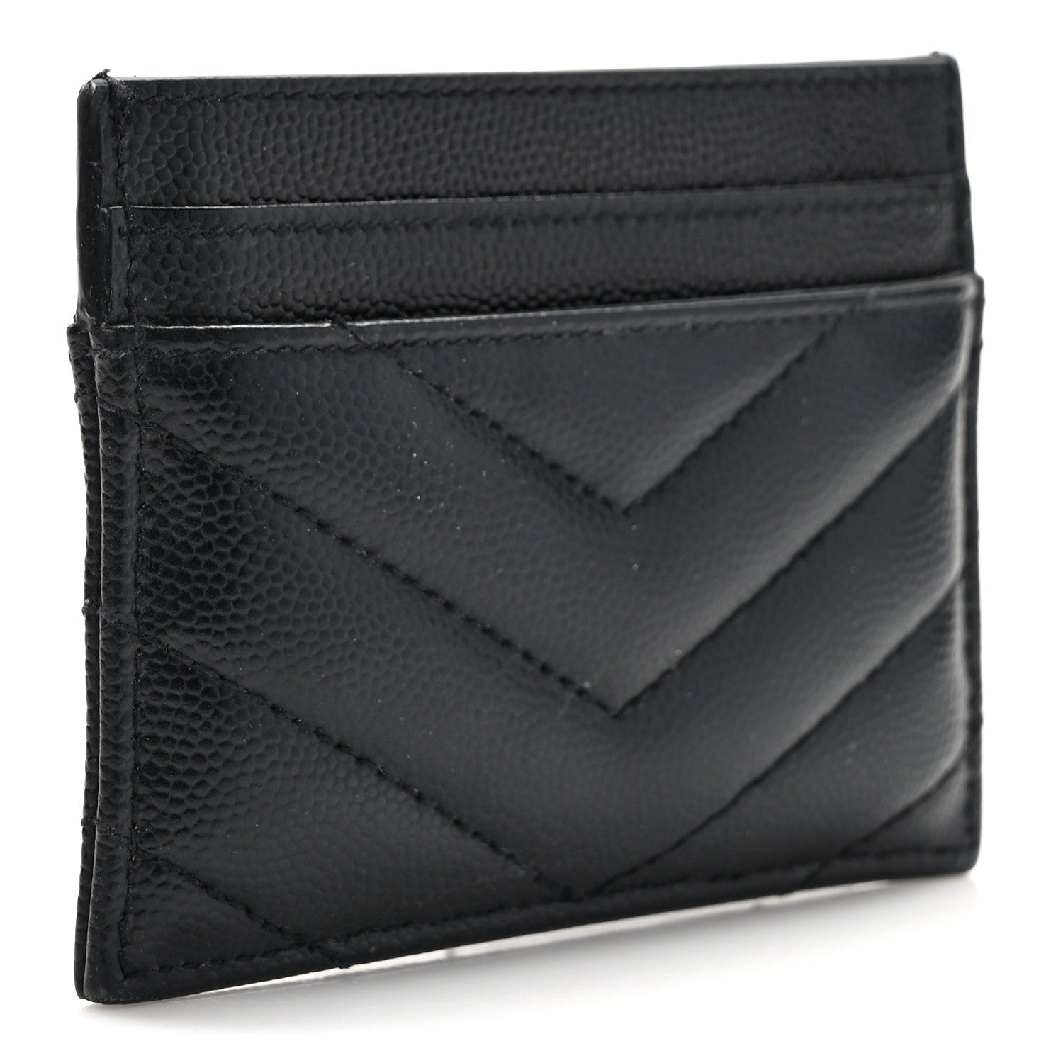Saint Laurent Grain De Poudre Matelasse Chevron Monogram Credit Card Case Black 3 of 7