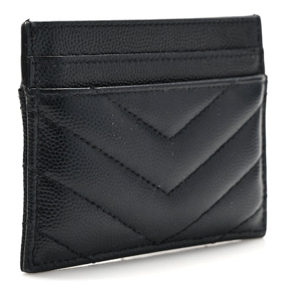 Saint Laurent Grain De Poudre Matelasse Chevron Monogram Credit Card Case Black 3 of 7