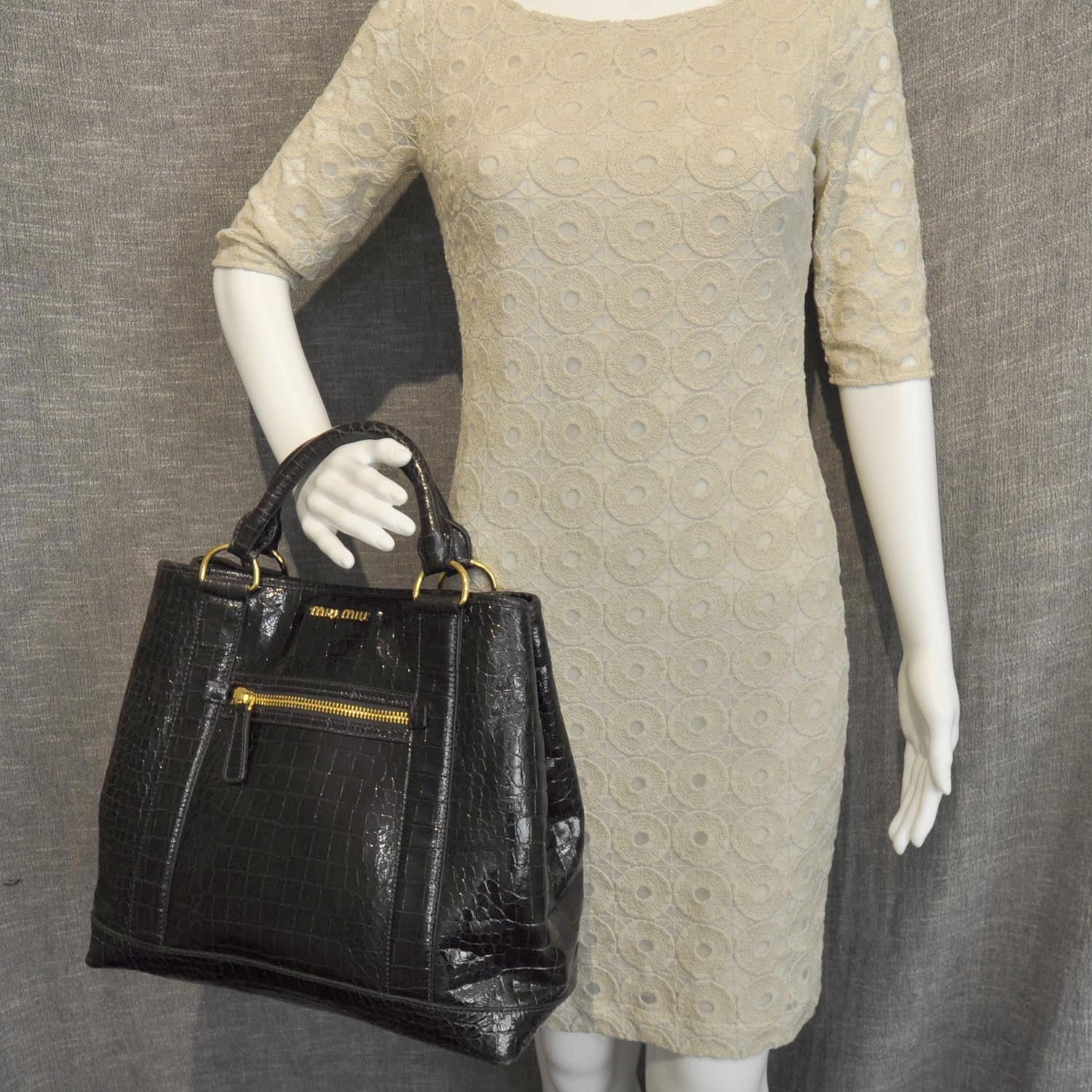 Miu Miu Calfskin Crocodile Embossed St Cocco Shopping Tote Moro 2 of 10