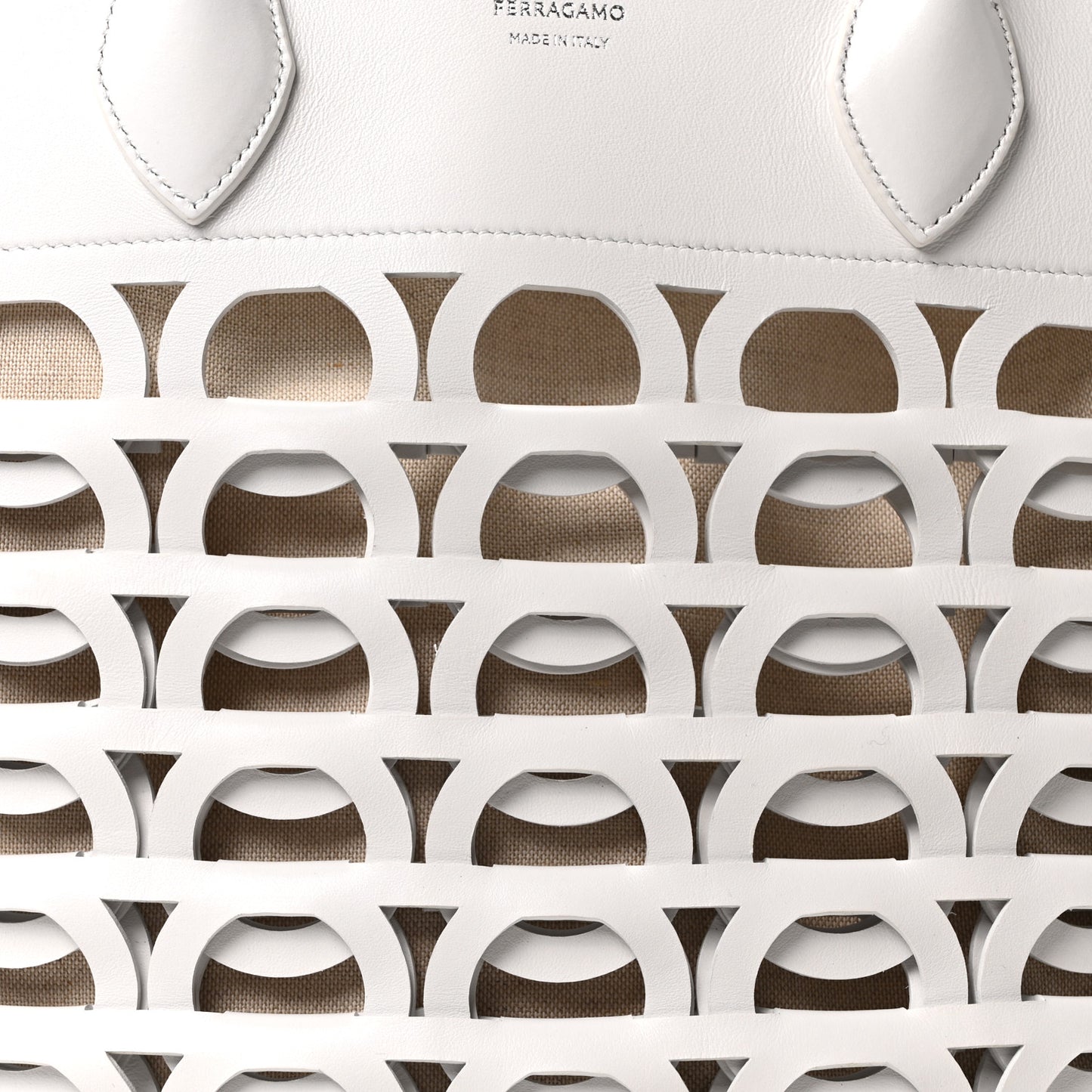 Calfskin Perforated Medium Gancini Tote Bag Optic White