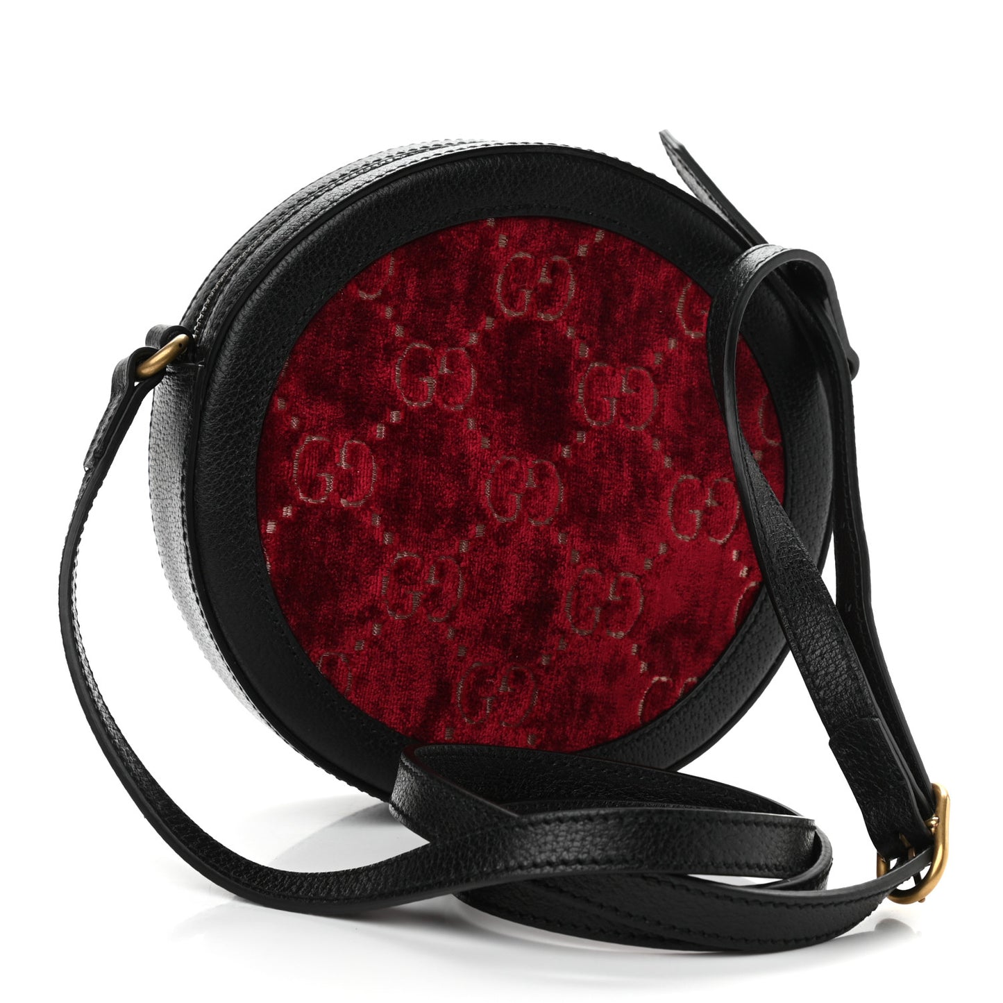 Velvet GG Monogram Textured Calfskin Round Shoulder Bag Red Cipria Black