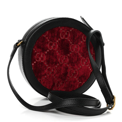 Gucci Velvet GG Monogram Textured Calfskin Round Shoulder Bag Red Cipria Black 3 of 10