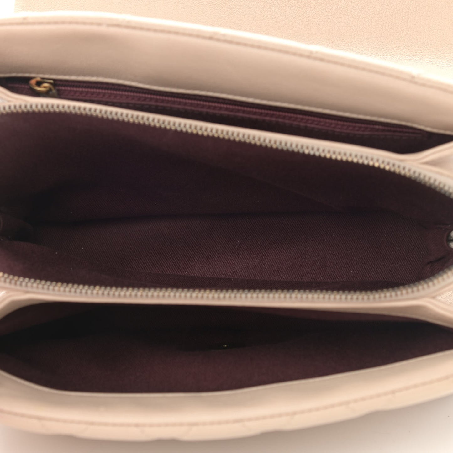 Shiny Sheepskin Quilted Small Trapezio Flap Beige