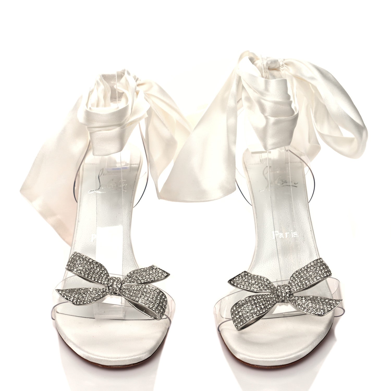 Christian Louboutin Satin Crystal PVC Astrinodo 100 Sandals 38 Ivory 2 of 7