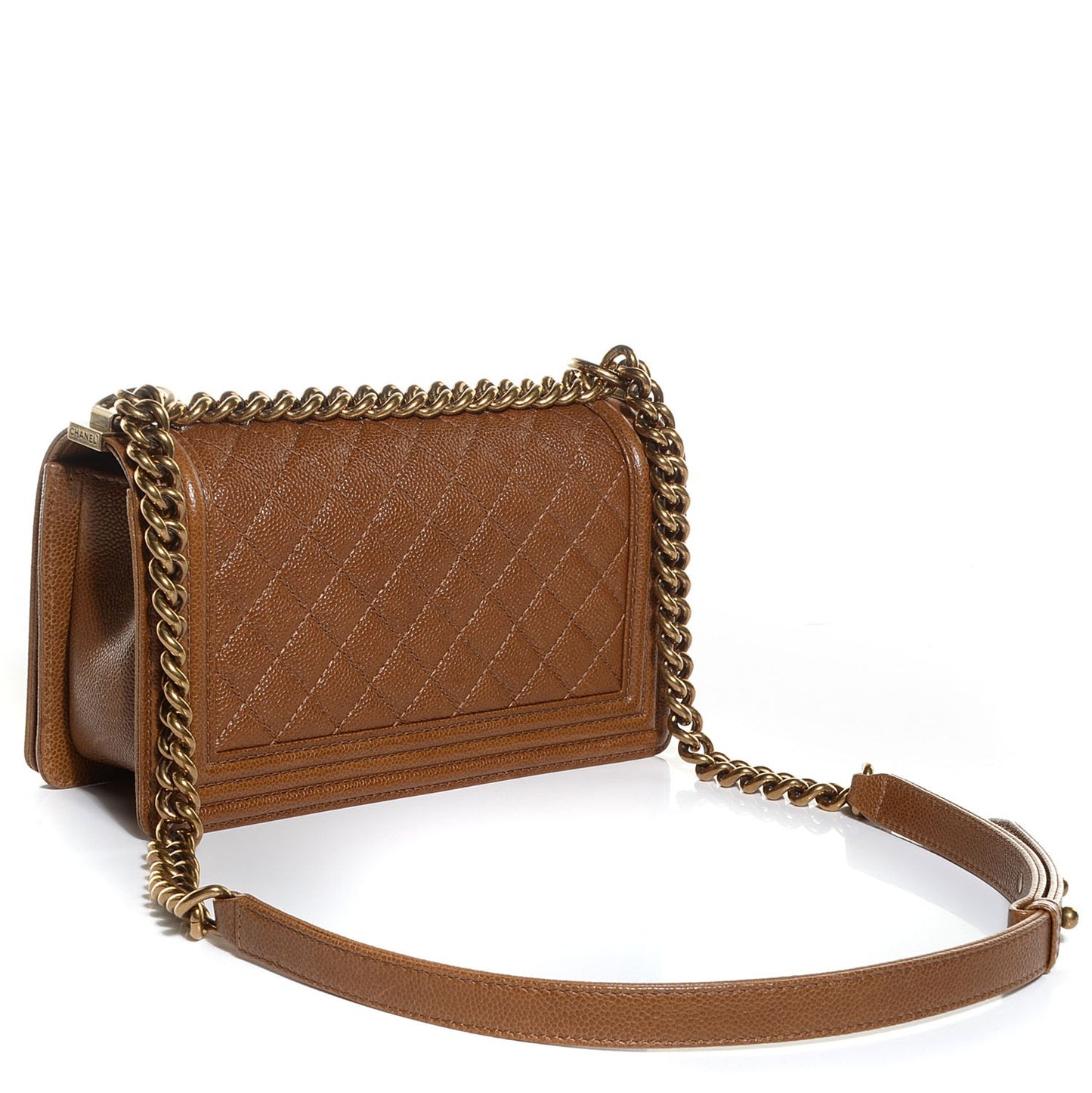 Caviar Quilted Medium Boy Flap Light Brown