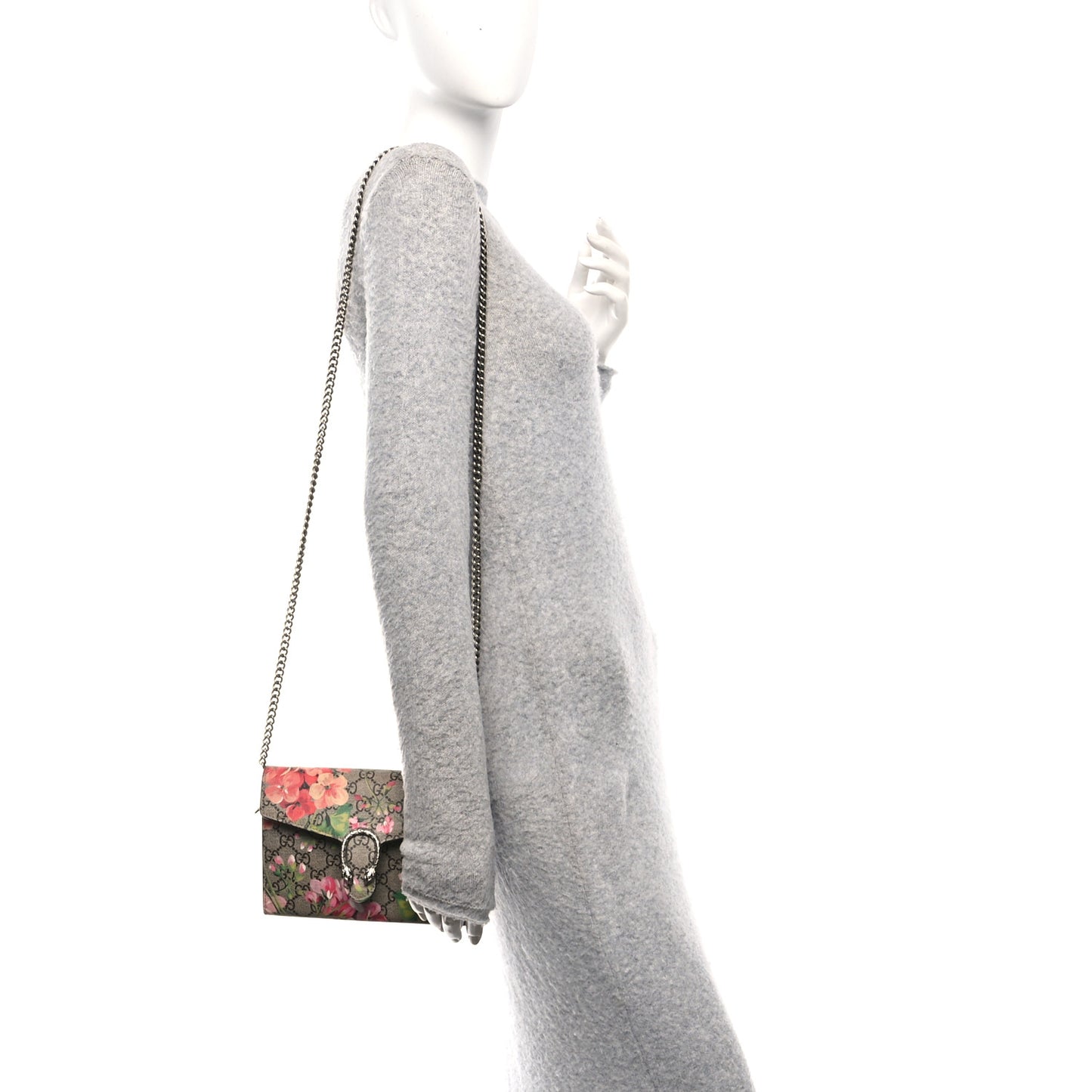 GG Supreme Monogram Blooms Mini Dionysus Chain Wallet Beige Multicolor Dry Rose