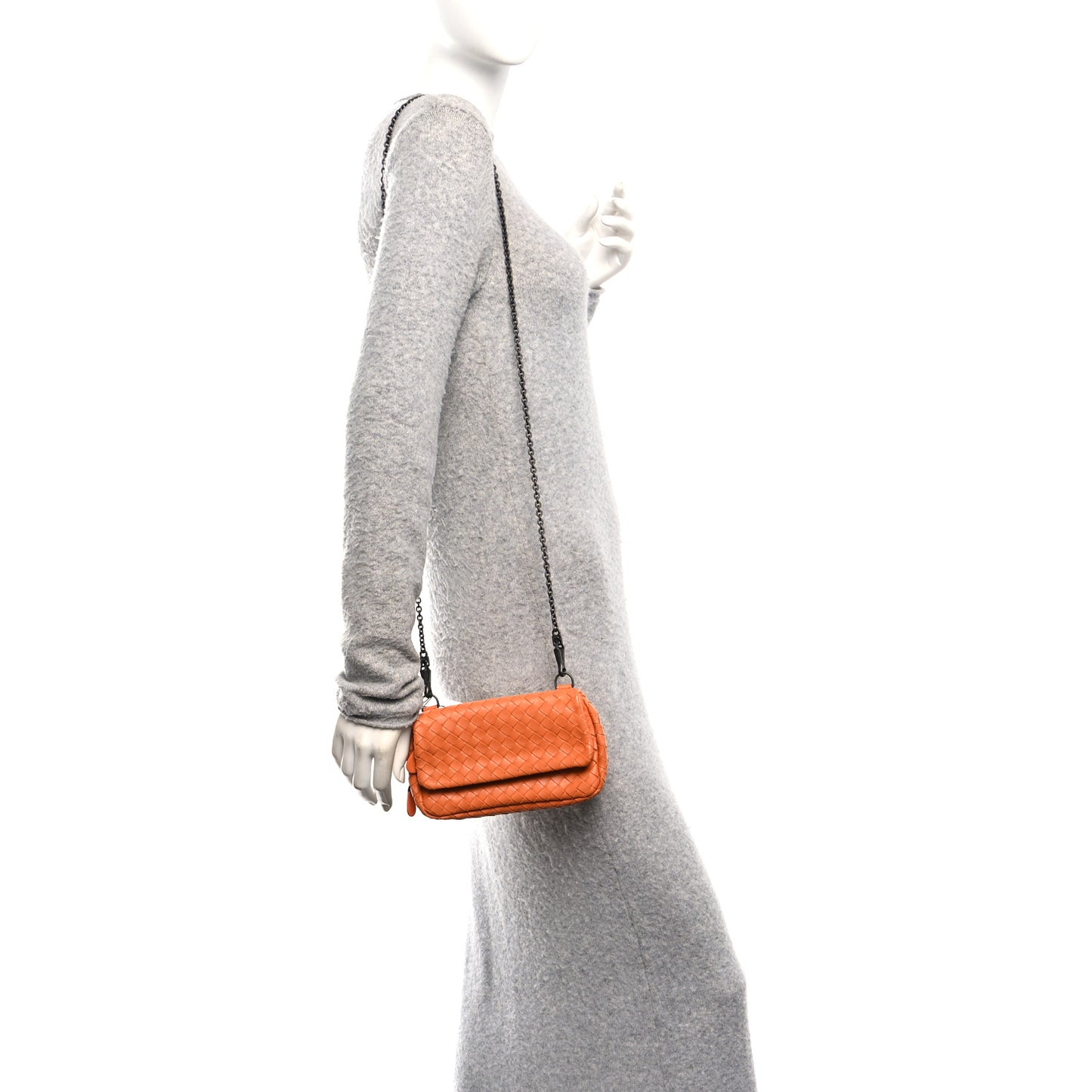 Nappa Intrecciato Small Chain Crossbody Tangerine