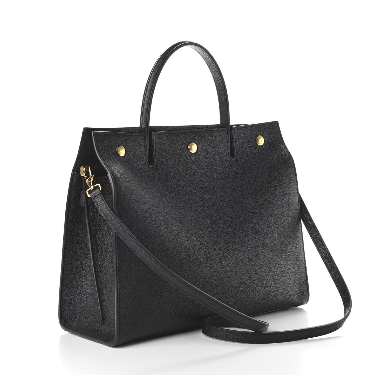 Grainy Calfskin Medium Title Bag Black