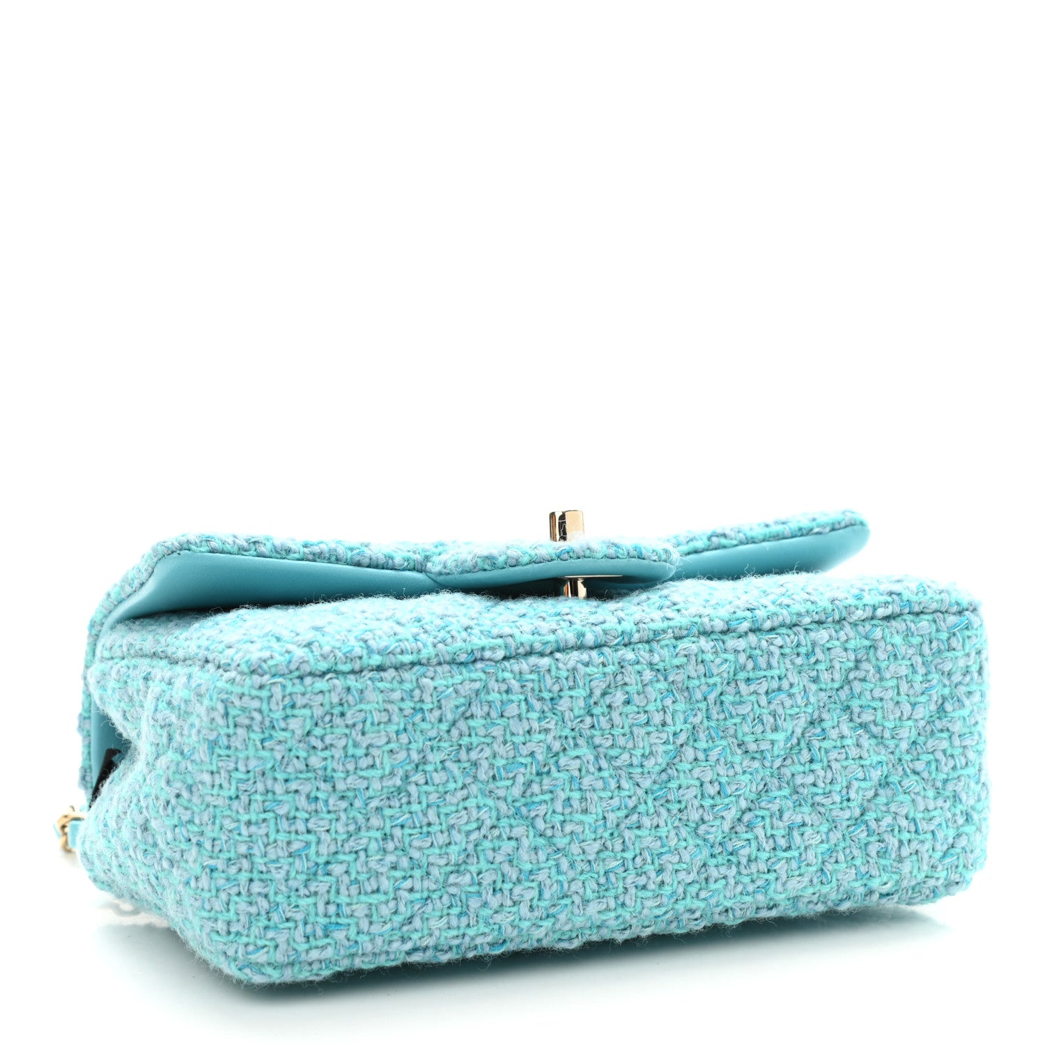 Chanel Wool Tweed Quilted Mini Rectangular Flap Turquoise Light Blue 5 of 12