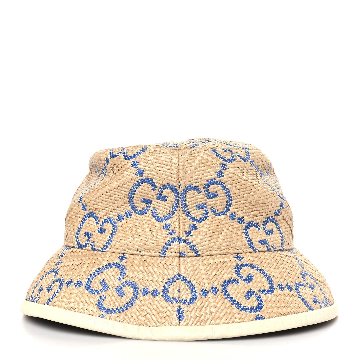 Gucci Raffia GG Monogram Embroidered Fedora Hat XS Beige Blue 4 of 9