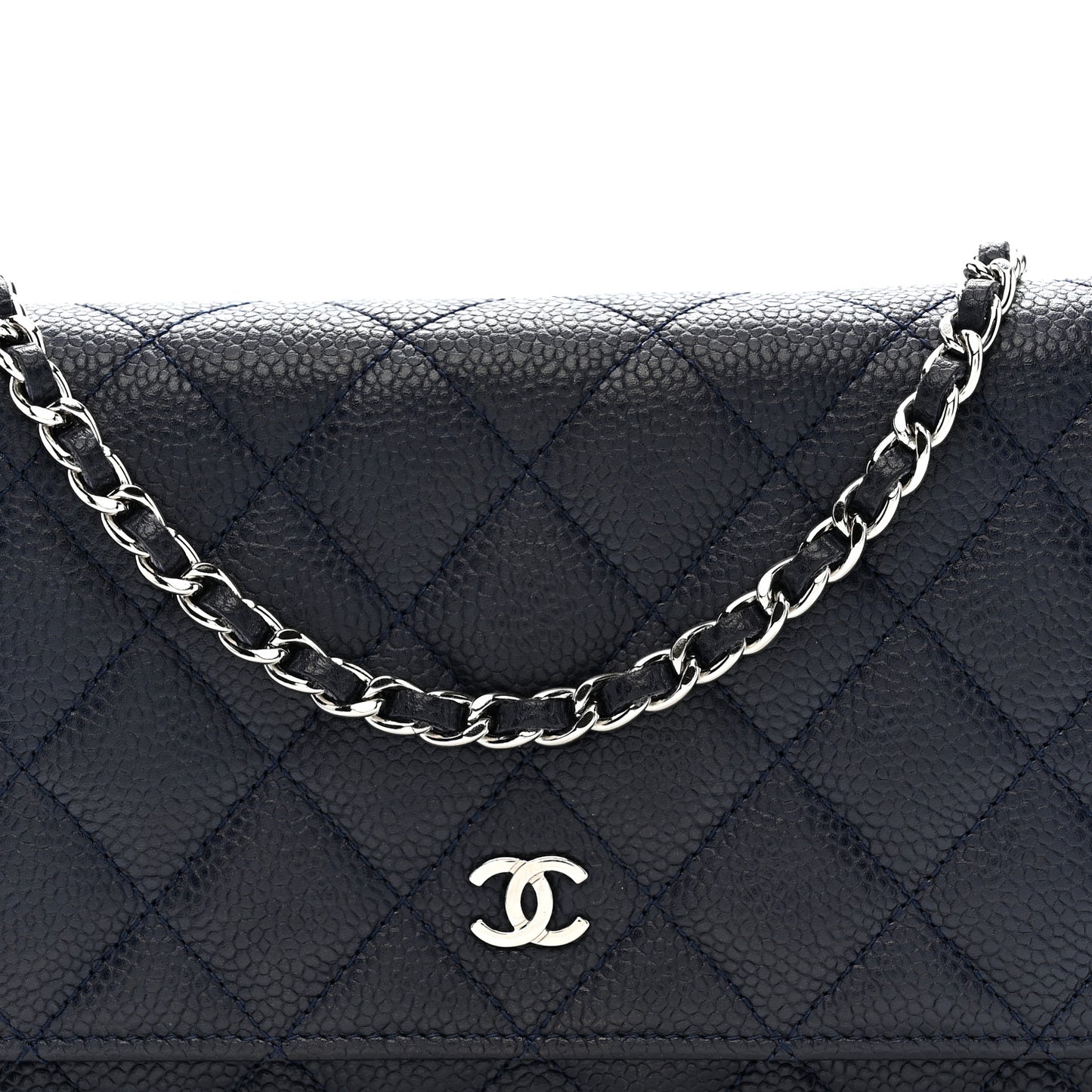 Caviar Quilted Wallet on Chain WOC Navy Blue