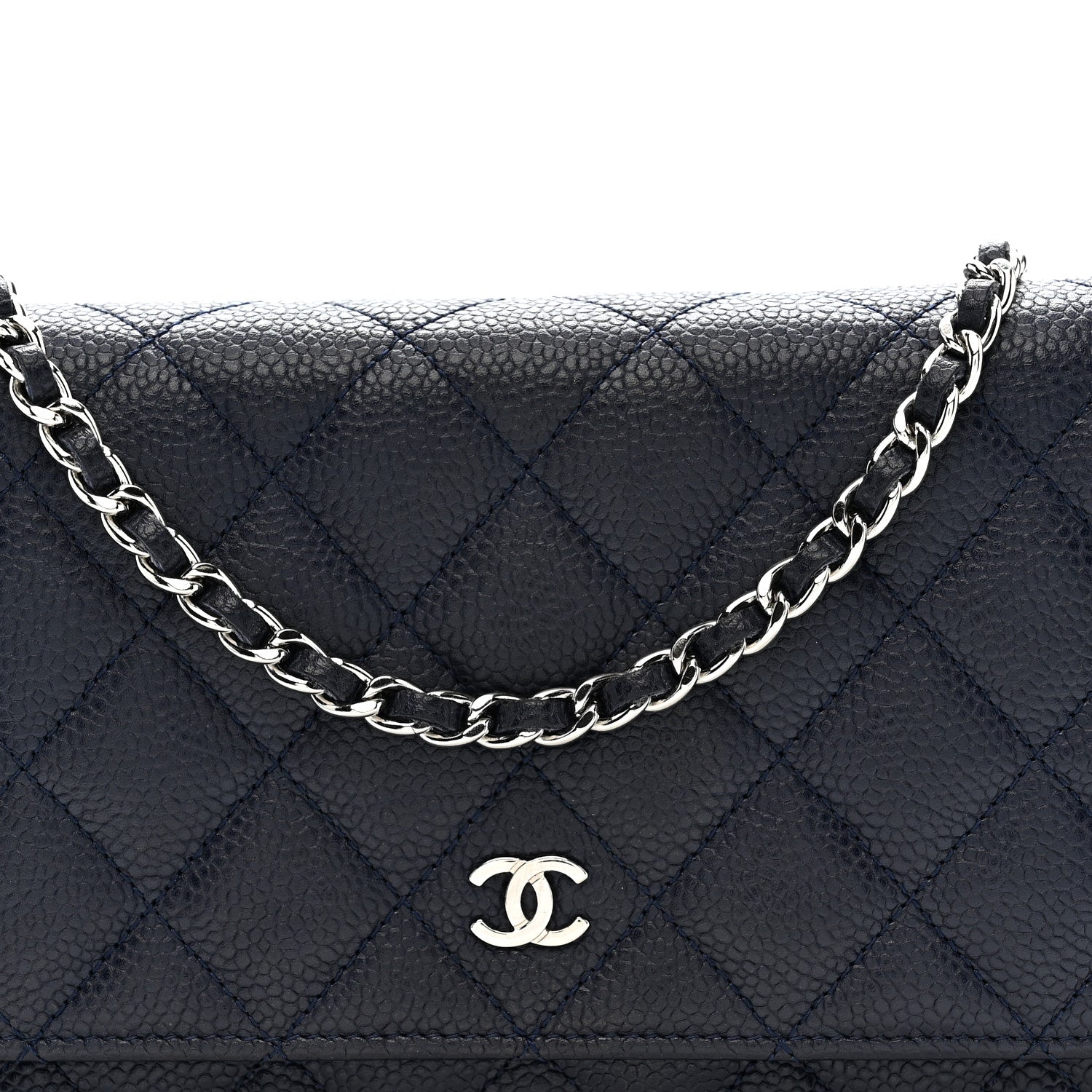 Chanel Caviar Quilted Wallet on Chain WOC Navy Blue 9 of 11