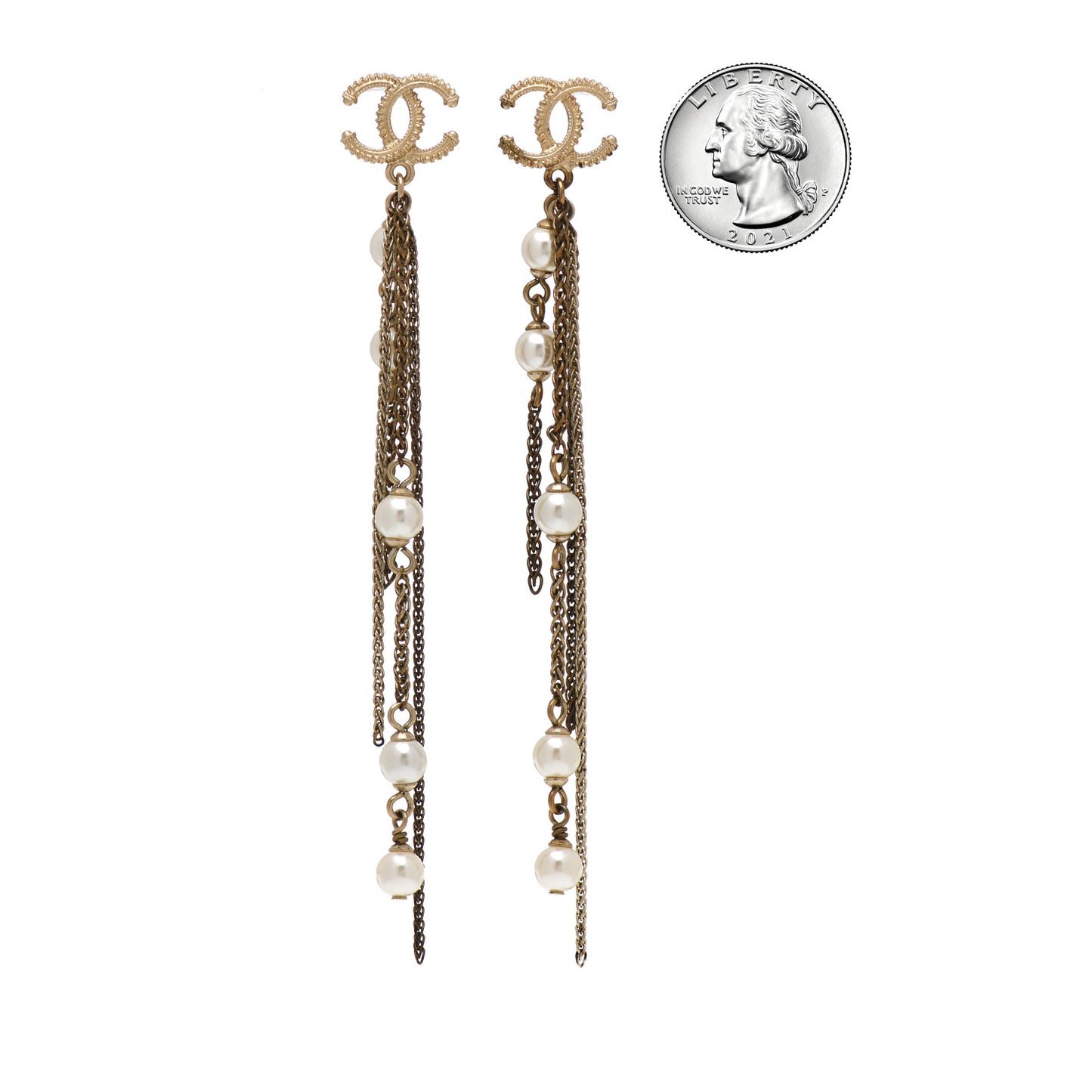 Pearl Beaded CC Drop Earrings Gold