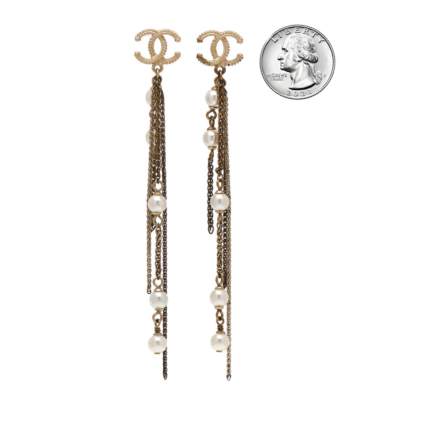 Chanel Pearl Beaded CC Drop Earrings Gold 2 of 5