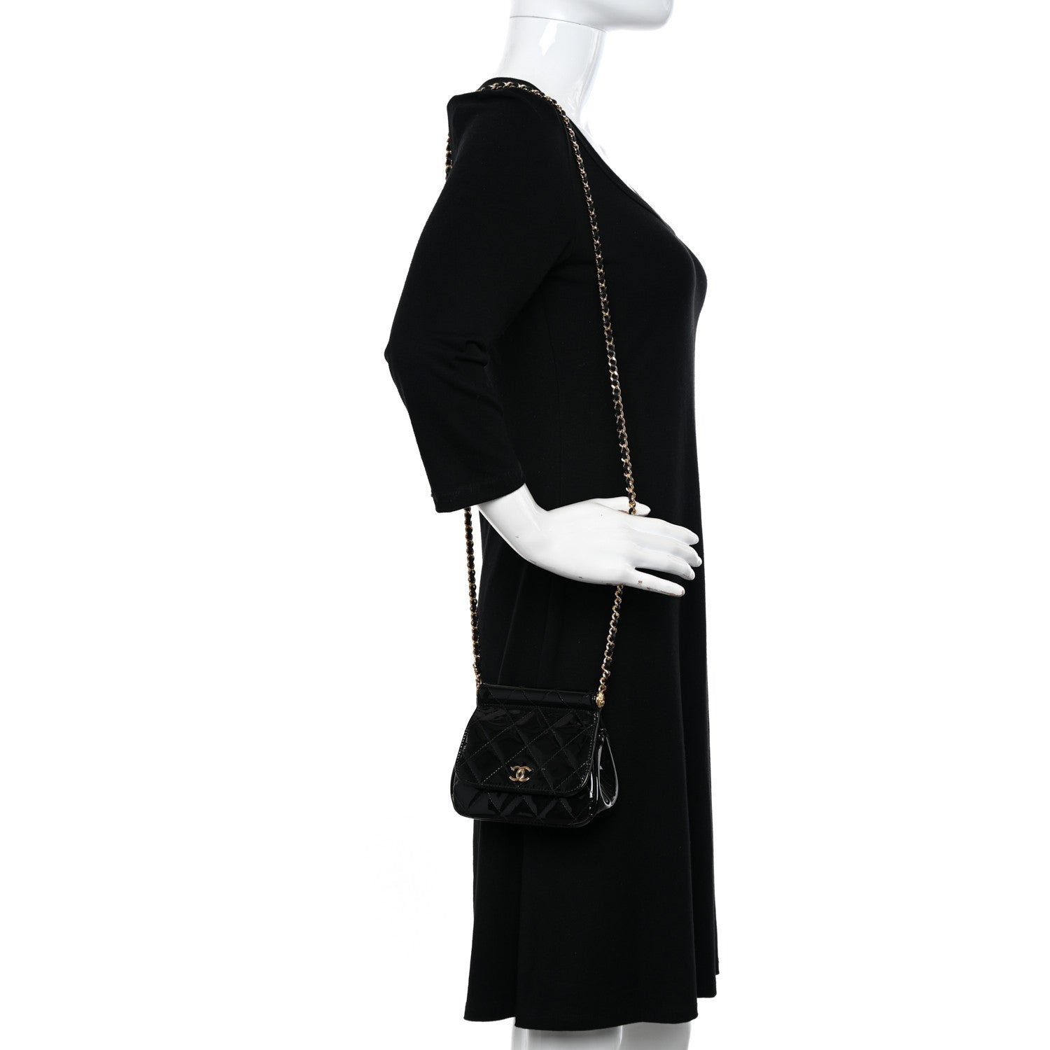 Chanel Patent Quilted Frame Clutch Flap With Chain Black 2 of 11