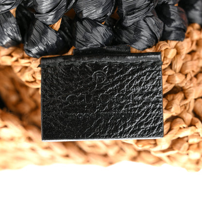Gucci Raffia Effect Medium GG Marmont Shoulder Tote Bag Natural Black 6 of 10