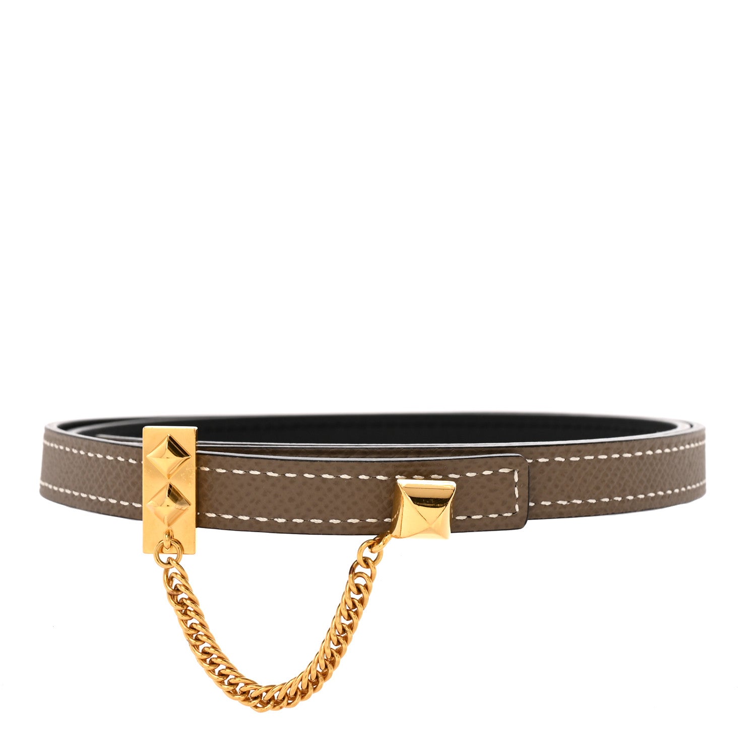 Hermes Swift Epsom Gourmette Equestre 13mm Belt 75 30 Black Etoupe 1 of 6