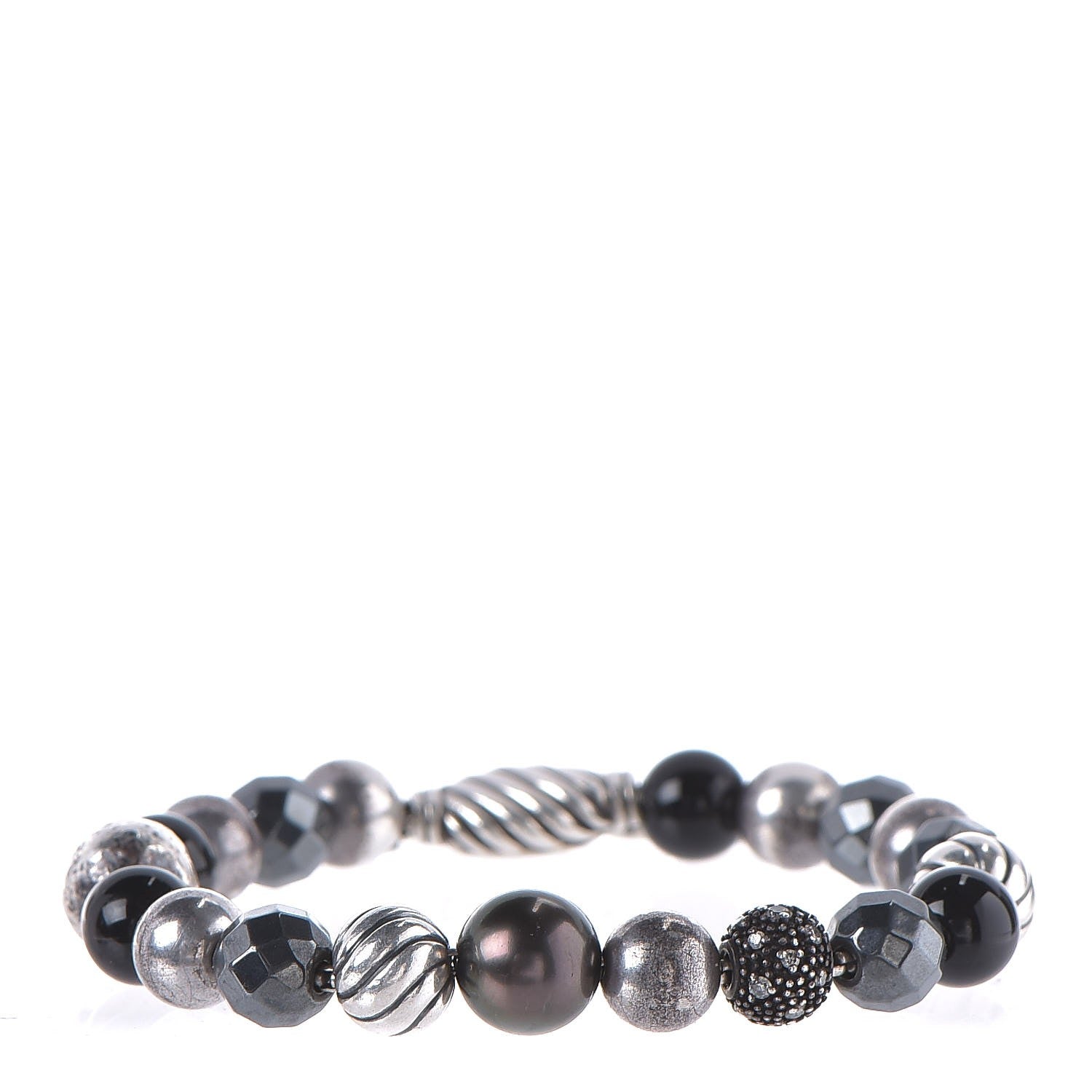 David Yurman Sterling Silver Black Onyx Hematite 8mm Elements Bead Bracelet 1 of 5