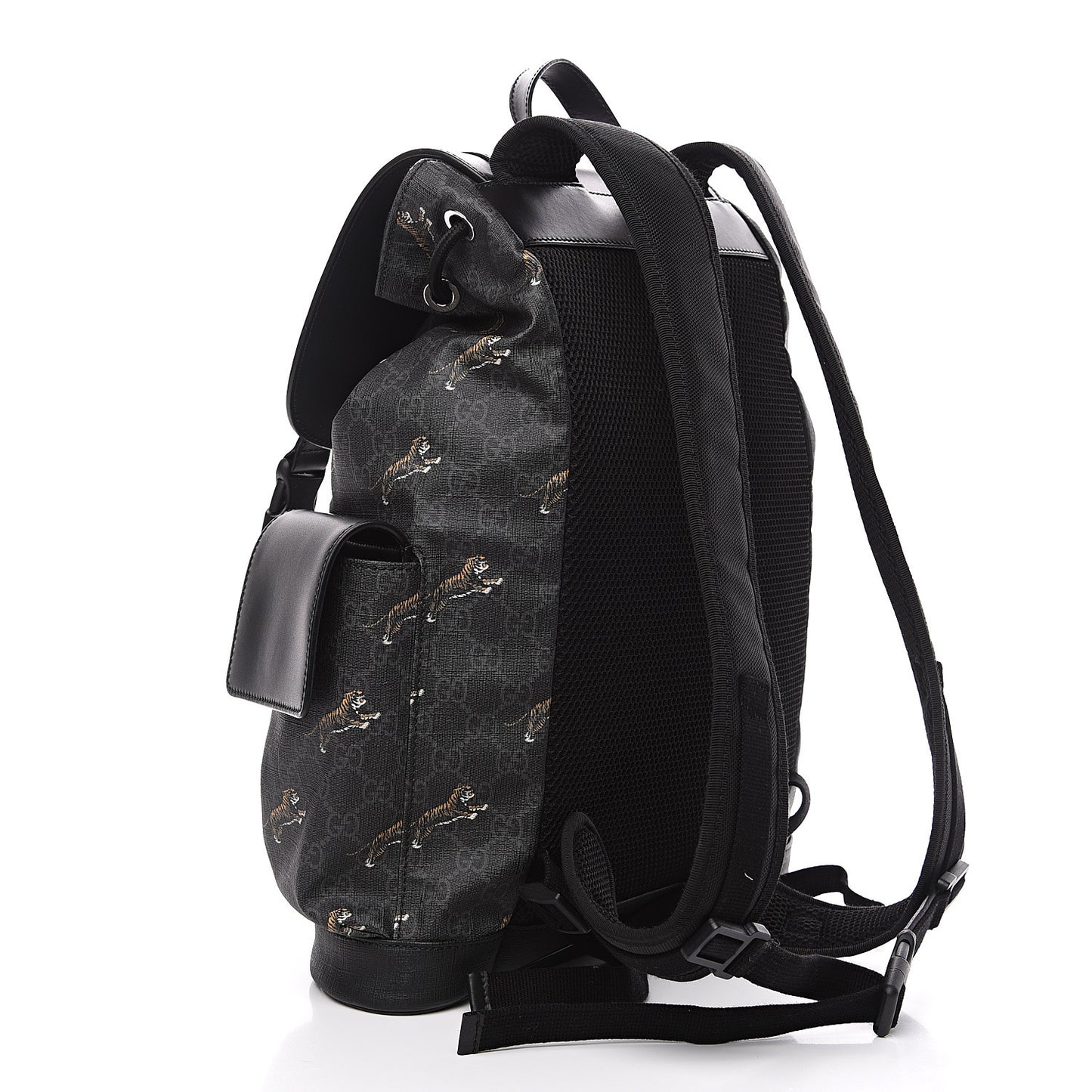 GG Supreme Monogram Tigers Double Buckle Backpack Black Multicolor