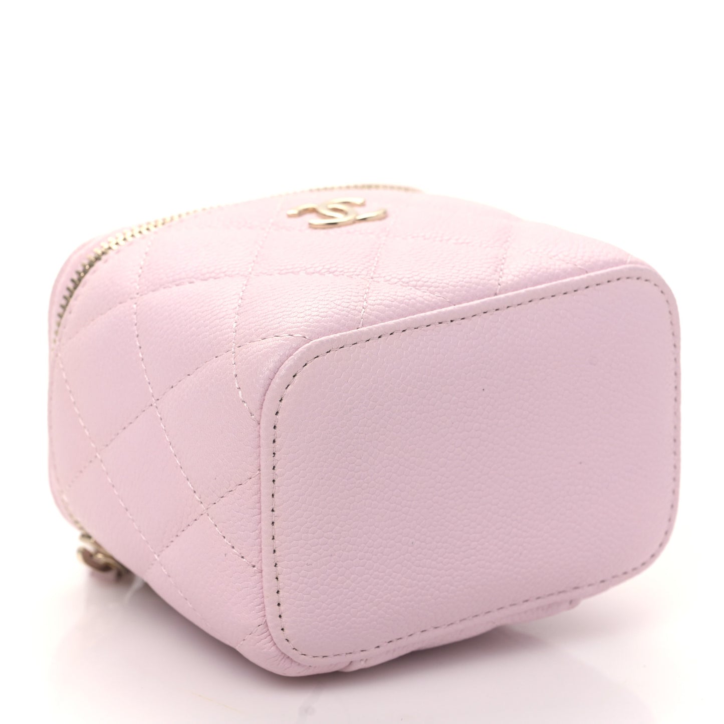 Caviar Quilted Mini Vanity Case With Chain Light Pink