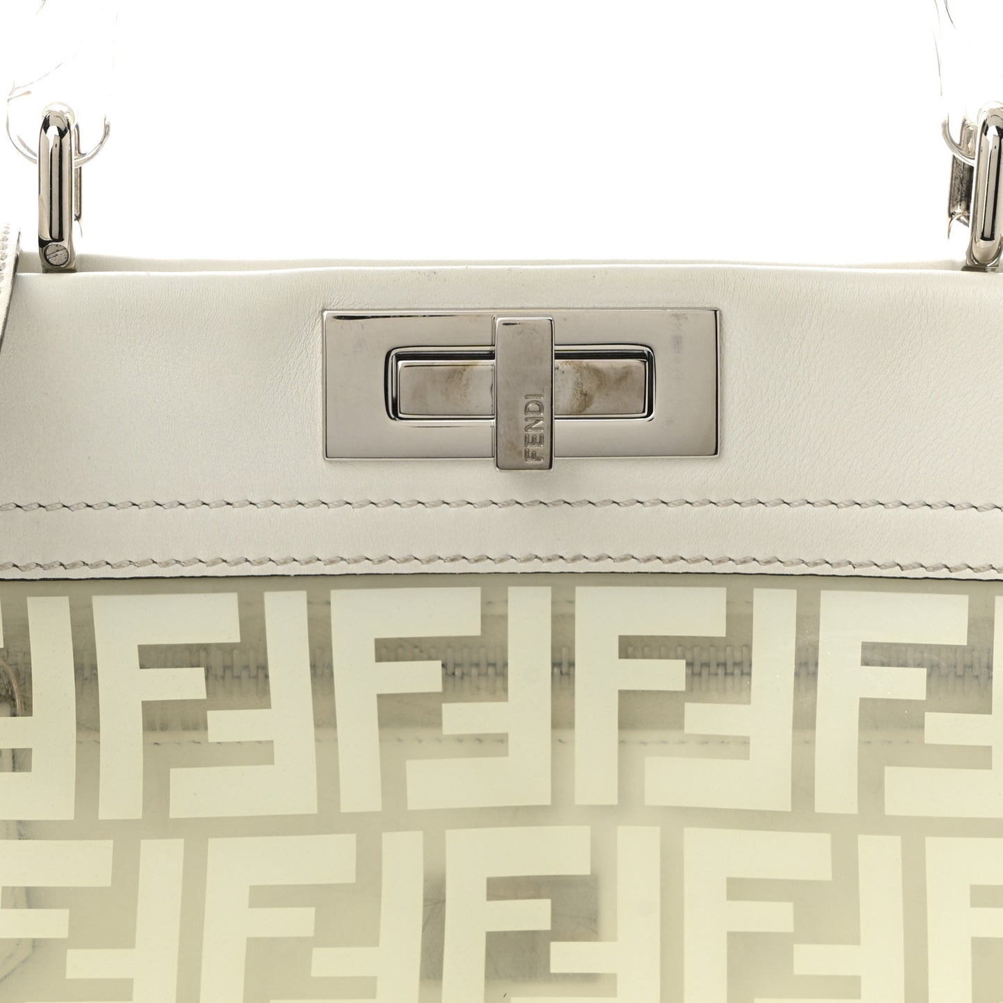 PVC Glass Vitello Seta Shiny Nappa Plexiglass FF Medium Peekaboo Iconic Satchel White Ice