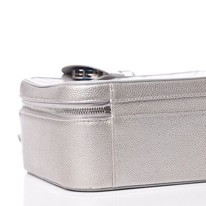 Chanel Metallic Caviar Quilted Large CC Filigree Vanity Case Silver 10 of 14