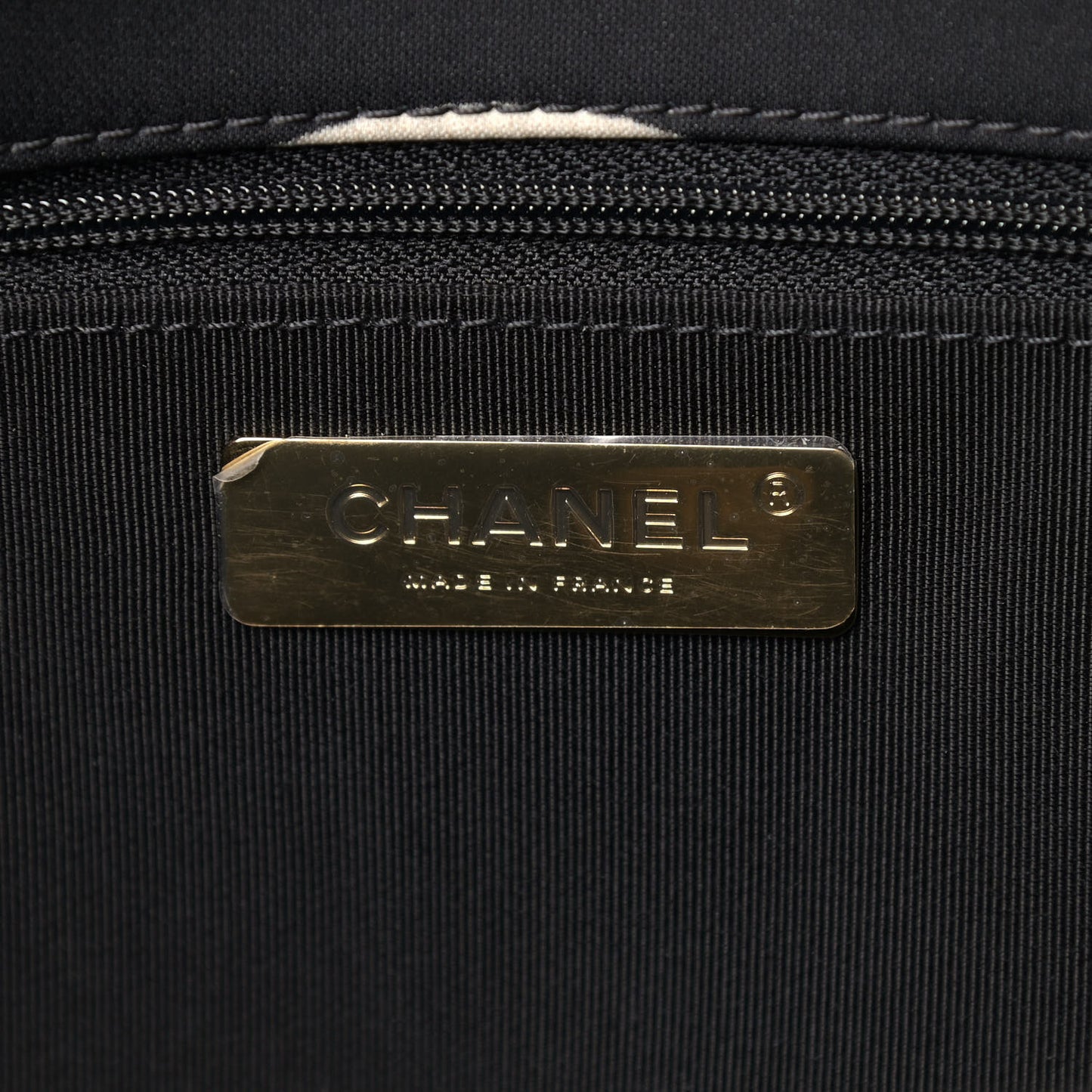 Fabric Printed Large Chanel 19 Flap Black Ecru